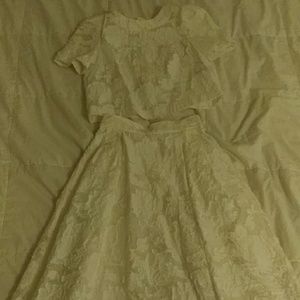 White lace flower print 2 piece set